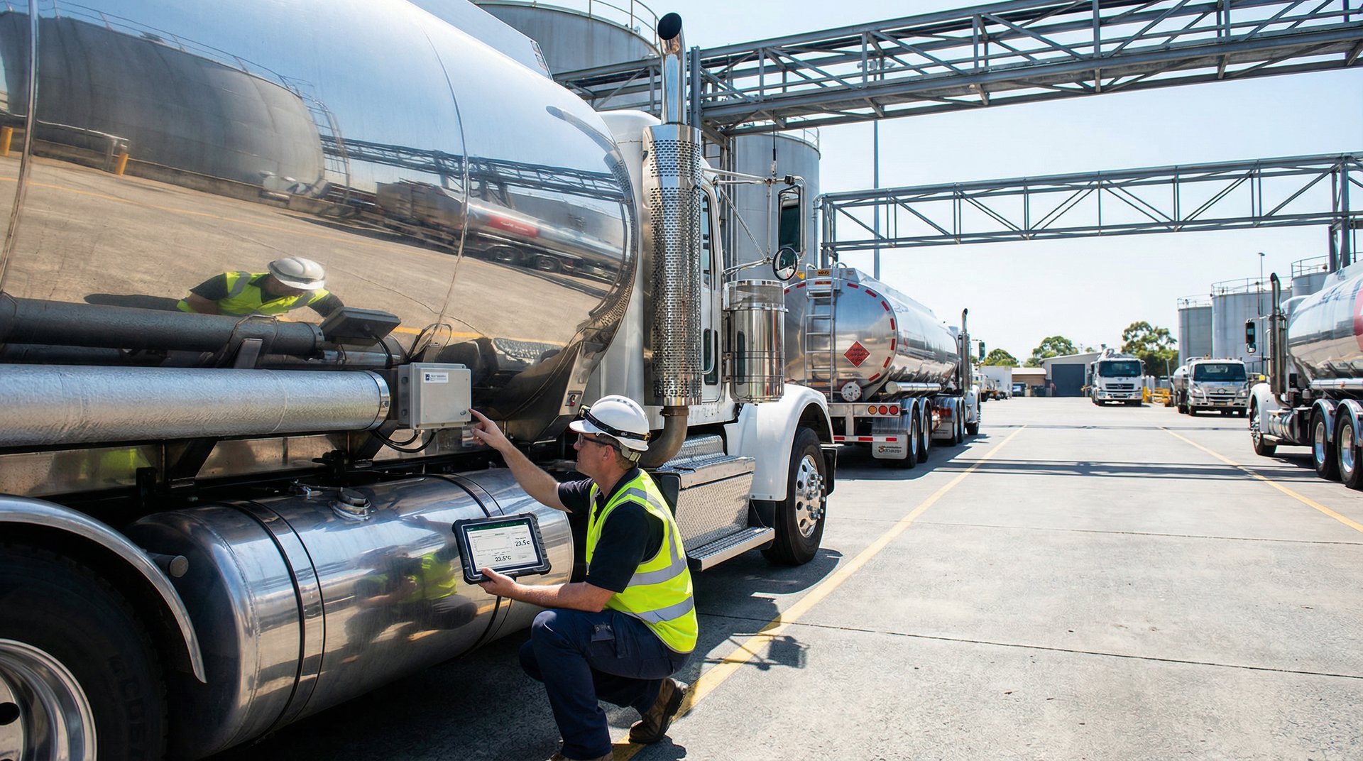 Fuel tanker truck with temperature monitoring equipment